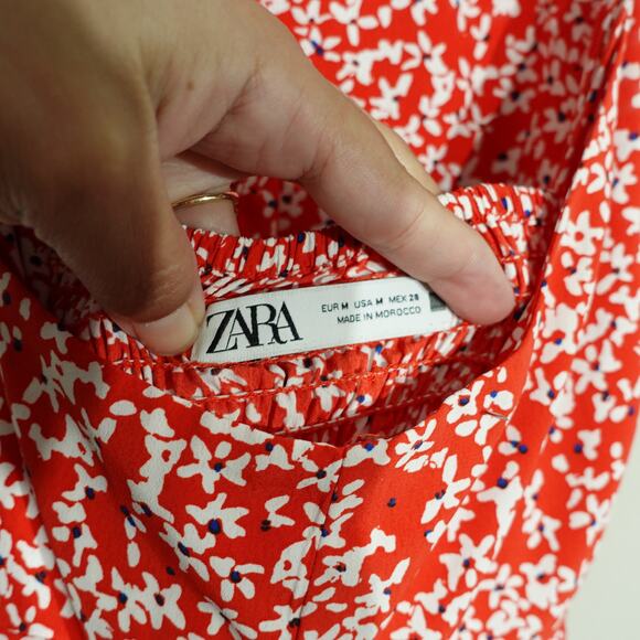 ZARA Women Fit & Flare Mini Sun Dress Floral Pattern Sleeveless Red White Size M - Picture 6 of 8